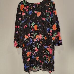 Old Navy Black Dress with Floral Accents Bell 3/4 Sleeves XXL